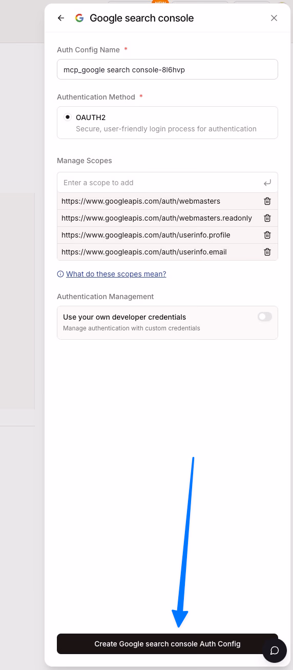 google search console config